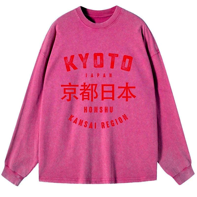 Kyoto-Lion Kyoto City Japan Vintage Washed Long Sleeve T-Shirt