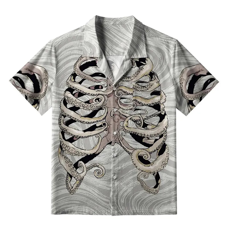 Kyoto-Lion Octopus Skeleton Aloha Hawaiian Shirt