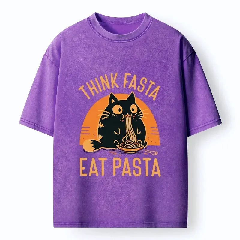 Cute Black Cat Washed T-Shirt for Daily Wear