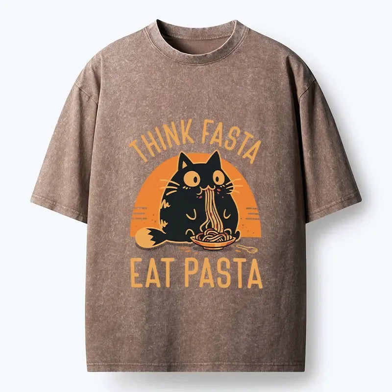 Cute Black Cat Washed T-Shirt for Daily Wear
