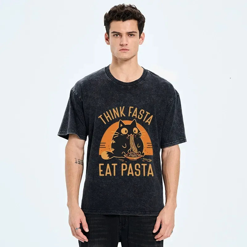 Japanese Black Cat Pasta T-Shirt for Summer
