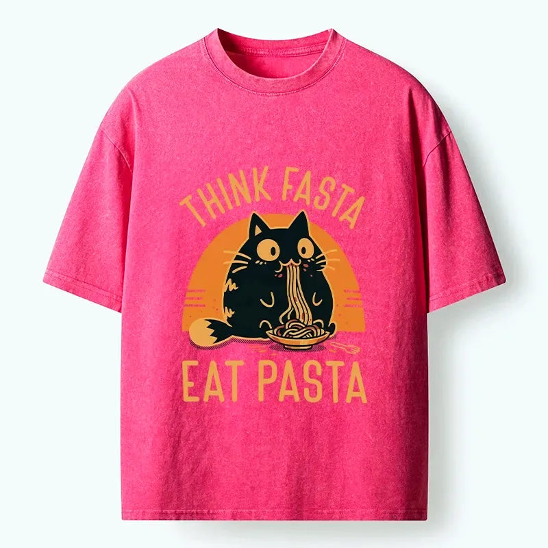 Cute Black Cat Washed T-Shirt for Daily Wear