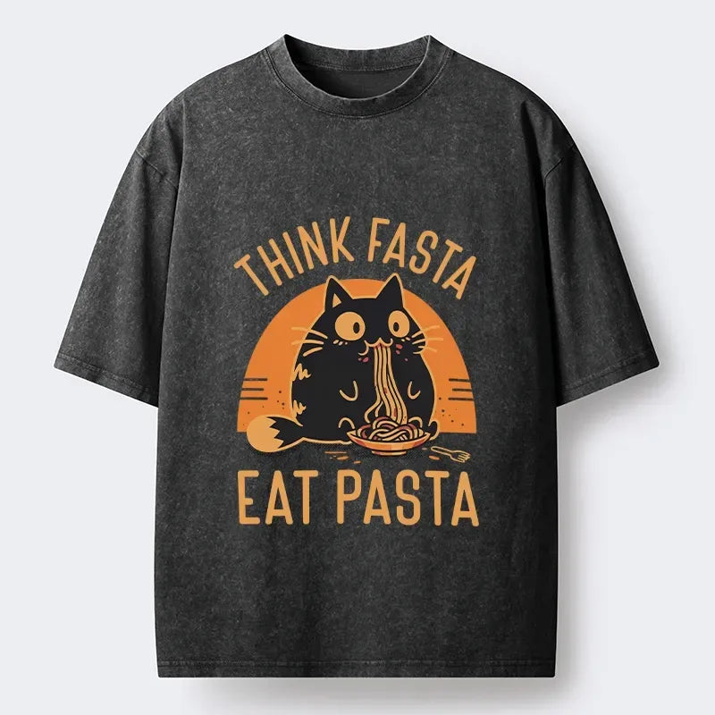 Cute Black Cat Washed T-Shirt for Daily Wear