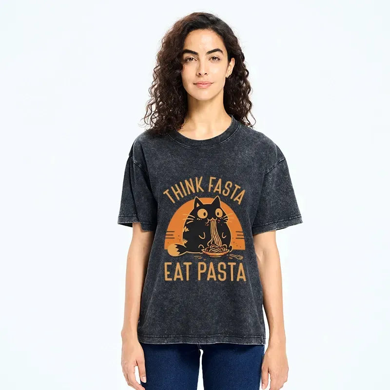 Japanese Black Cat Pasta T-Shirt for Summer