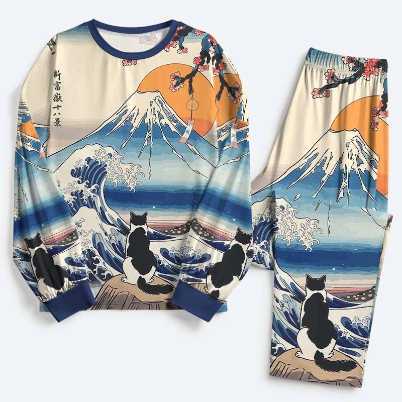 Ukiyo-e Cat Family Pajamas for Vacation