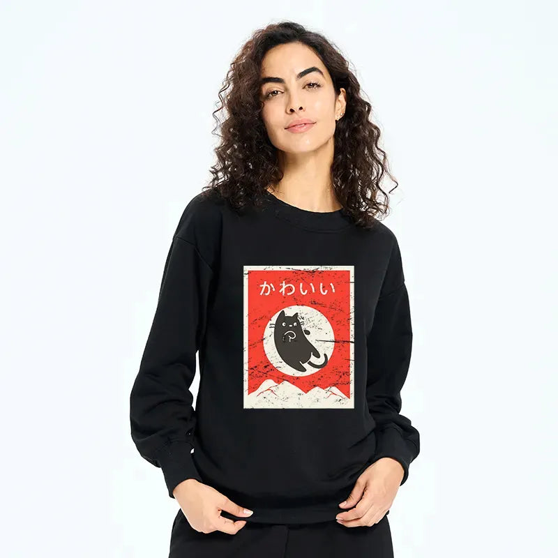 comfortable japanese cat sweatshirt for daily wear