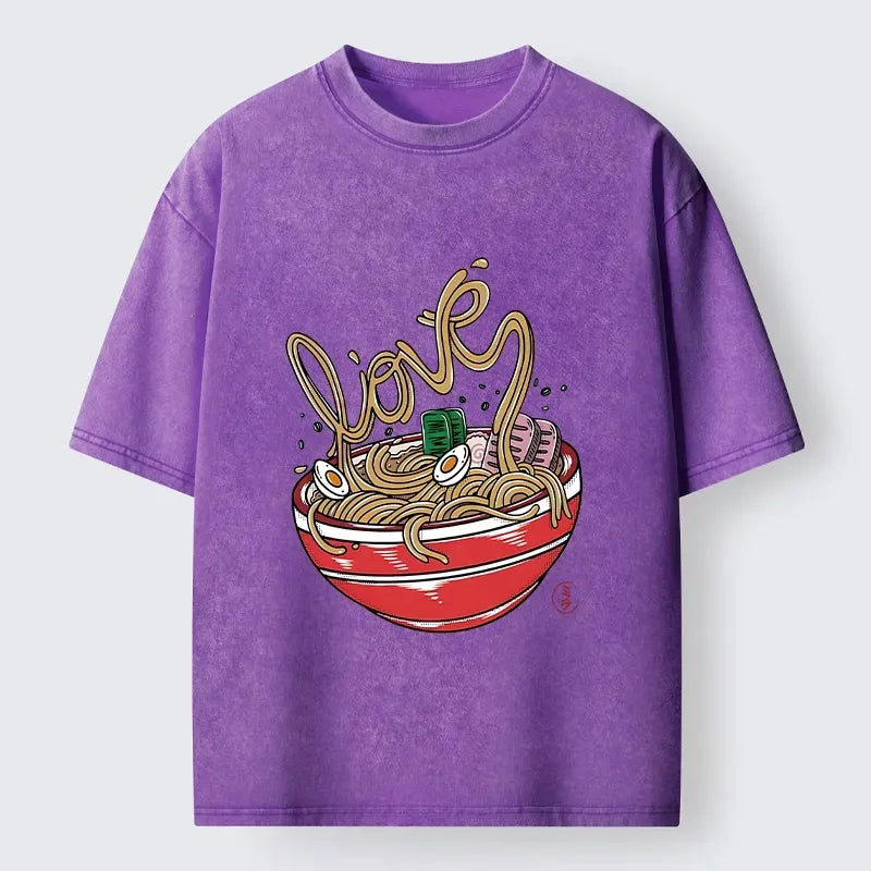 Kyoto-Lion Ramen Noodles Spell Love Graphic Washed T-Shirt
