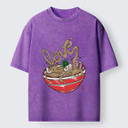 Kyoto-Lion Ramen Noodles Spell Love Graphic Washed T-Shirt