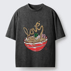 Kyoto-Lion Ramen Noodles Spell Love Graphic Washed T-Shirt