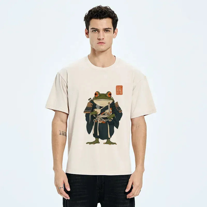 Japanese Frog Samurai Washed T-Shirt