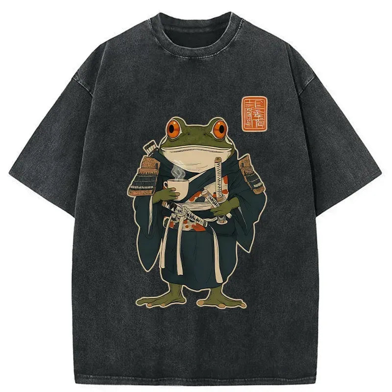 Japanese Frog Samurai Washed T-Shirt