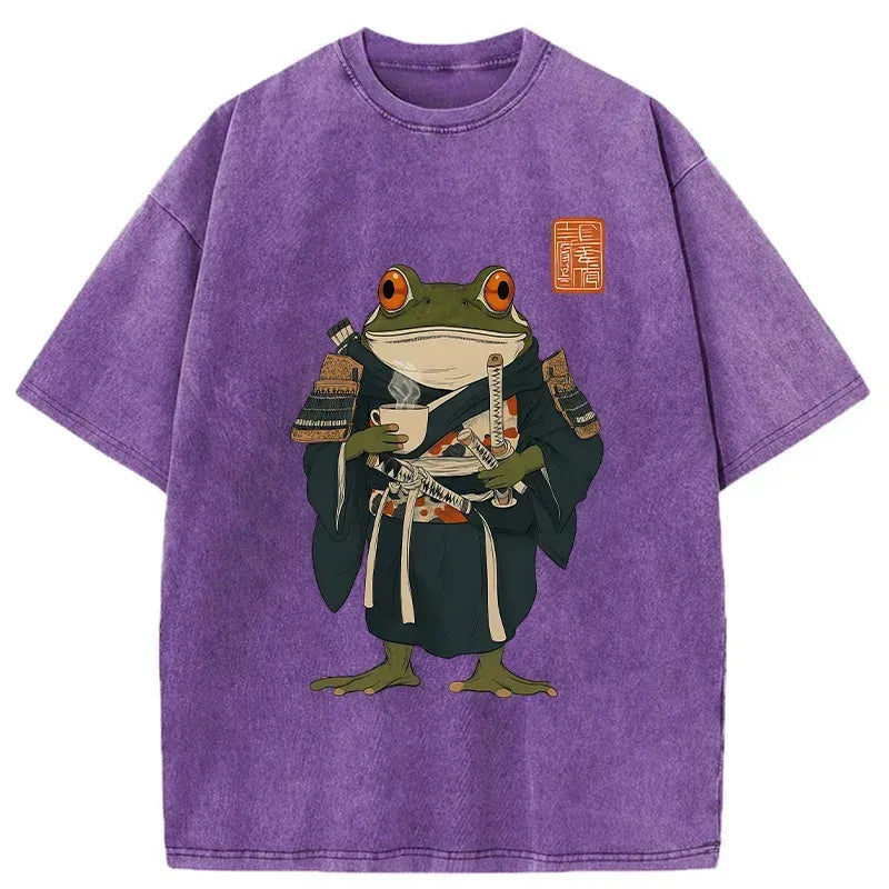 Japanese Frog Samurai Washed T-Shirt