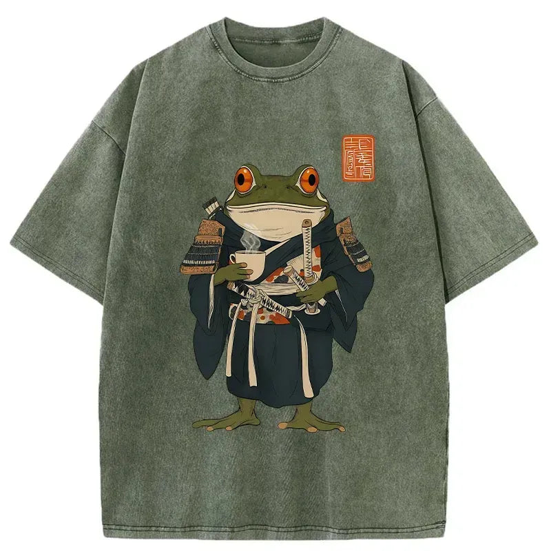 Japanese Frog Samurai Washed T-Shirt