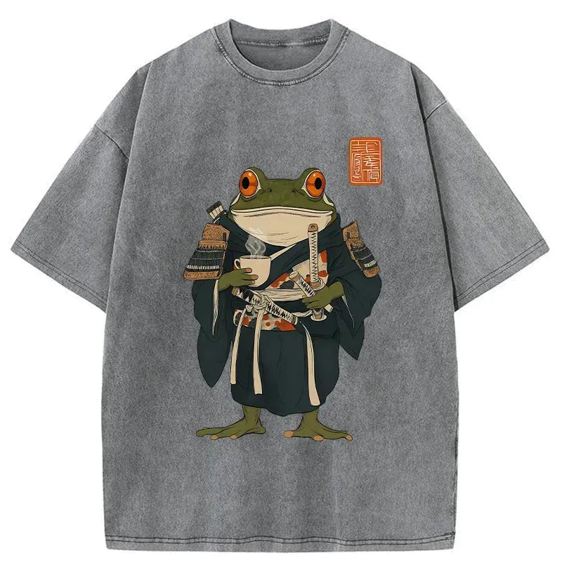 Japanese Frog Samurai Washed T-Shirt