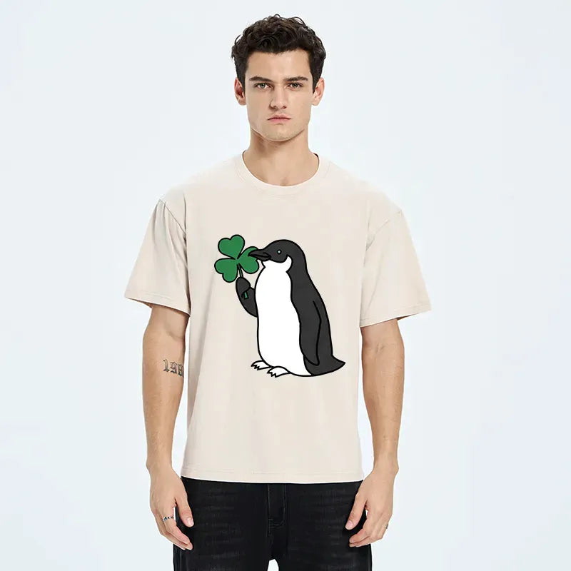 Kyoto-Lion Penguins And Clover Washed T-Shirt