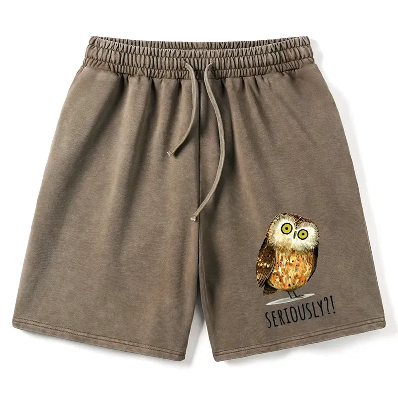 Kyoto-Lion Seriously Confused Owl Meme Art Washed Shorts