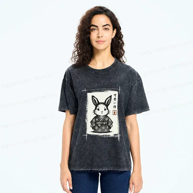 Kyoto-Lion Woodcut Bunny Washed T-Shirt