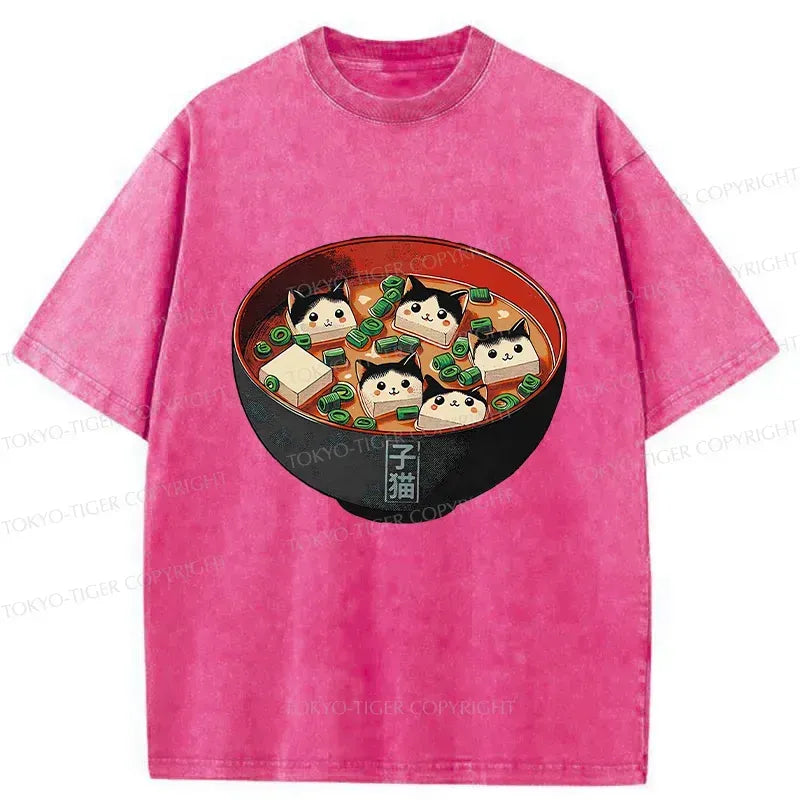 Kyoto-Lion Cat Tofu Soup Washed T-Shirt