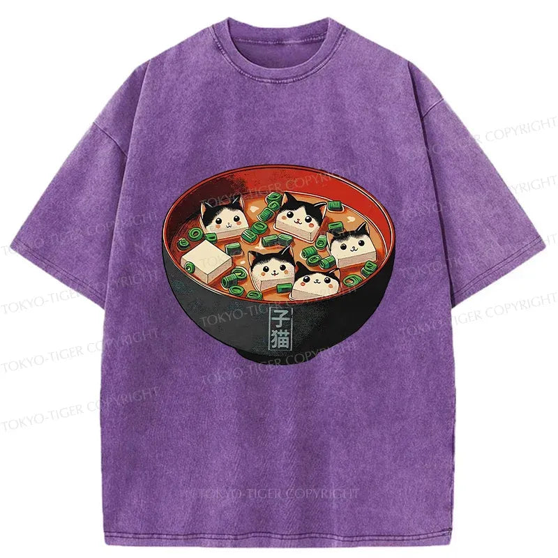 Washed Japanese Cat T-Shirt for Summer
