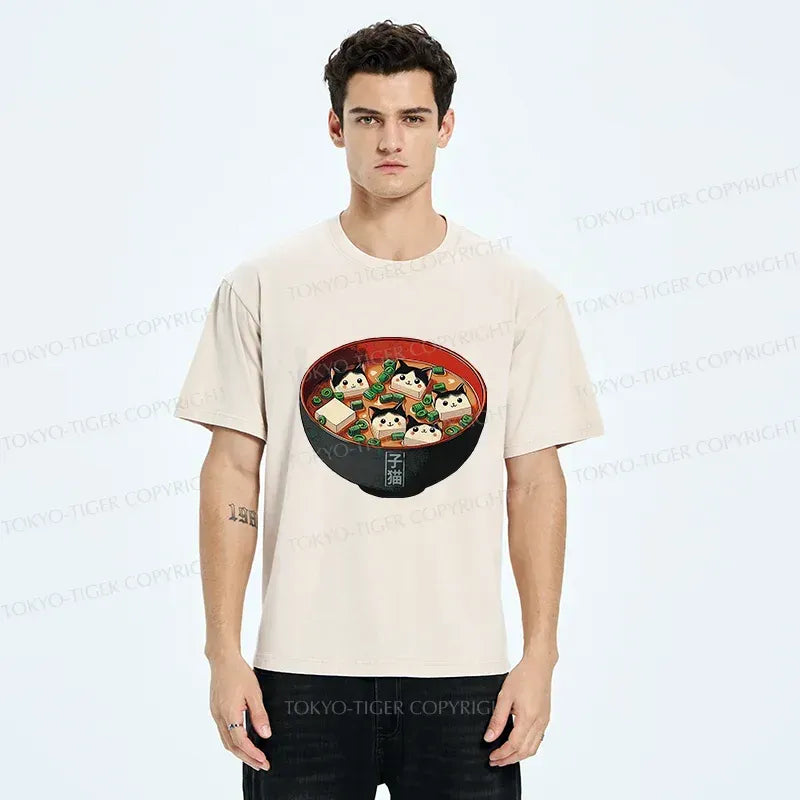 Kyoto-Lion Cat Tofu Soup Washed T-Shirt
