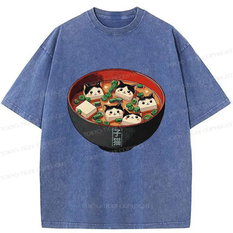Kyoto-Lion Cat Tofu Soup Washed T-Shirt