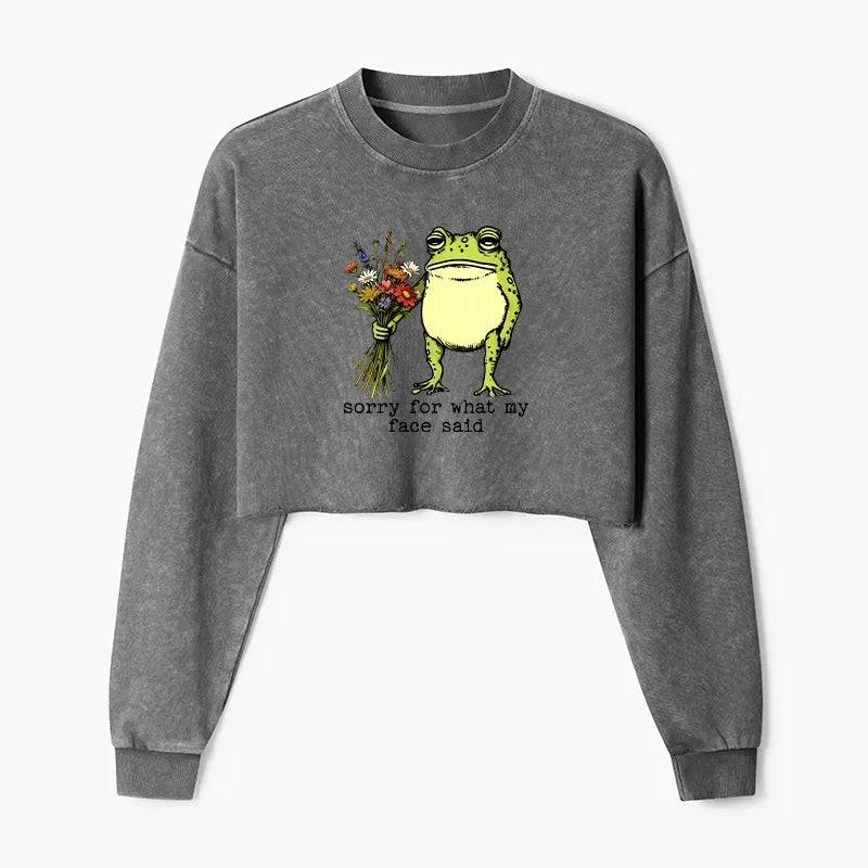 Japanese washed crop sweatshirt for women