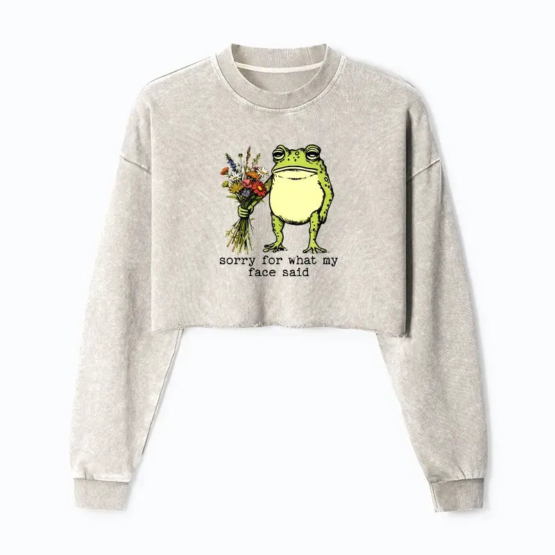 Japanese washed crop sweatshirt for women