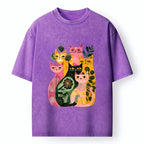 Colorful Geometric Cat Art T-Shirt for Daily Wear