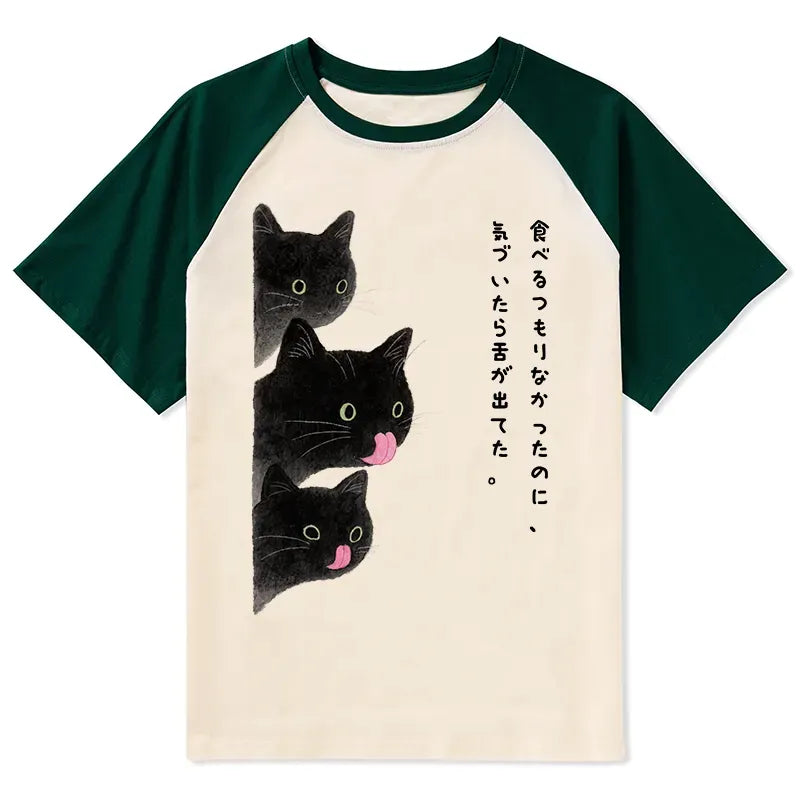 Japanese cat raglan t-shirt for daily wear