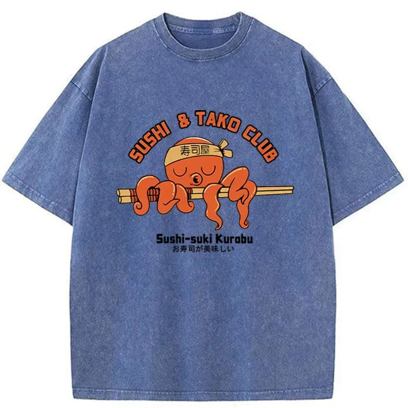 Kyoto-Lion Octopus And Sushi Washed T-Shirt