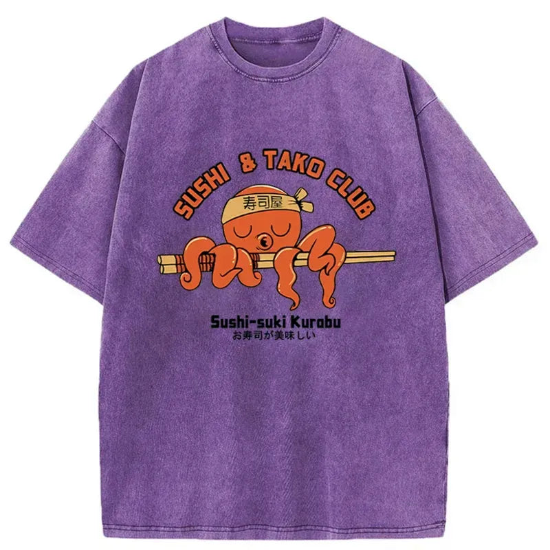 Kyoto-Lion Octopus And Sushi Washed T-Shirt