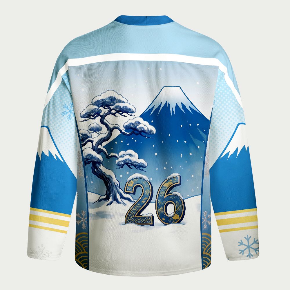 Kyoto-Lion Japanese Ukiyo-e Mount Fuji Rabbit Long-Sleeve Hockey Jersey