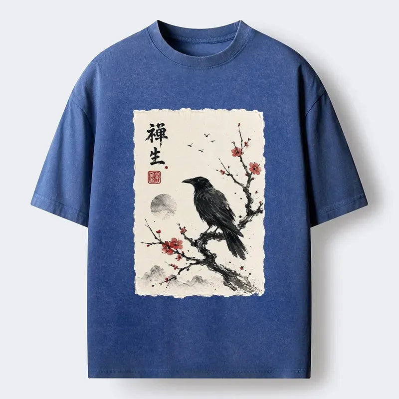 Washed Unisex T-Shirt with Red Plum Branch