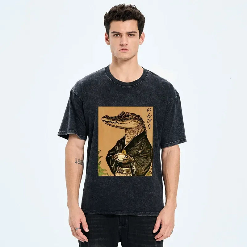 Unisex Cotton Tee with Tea Drinking Print