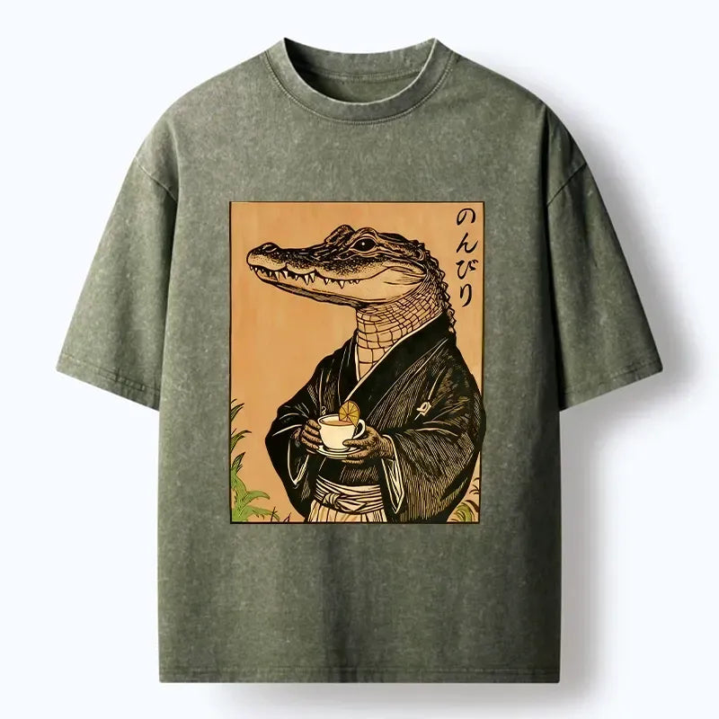 Unisex Cotton Tee with Tea Drinking Print