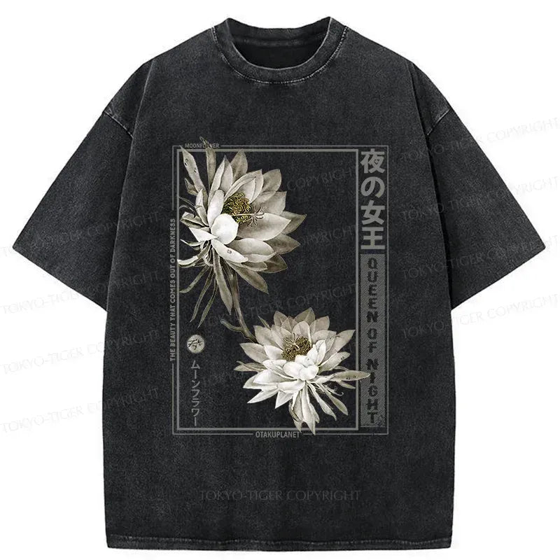 Japanese Epiphyllum Washed T-Shirt for Daily Wear