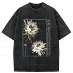 Japanese Epiphyllum Washed T-Shirt for Daily Wear