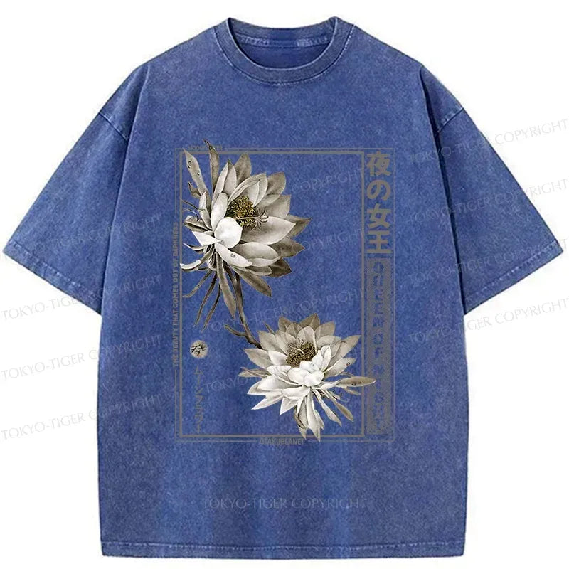Japanese Epiphyllum Washed T-Shirt for Daily Wear