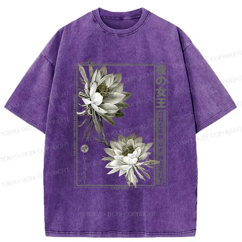 Japanese Epiphyllum Washed T-Shirt for Daily Wear