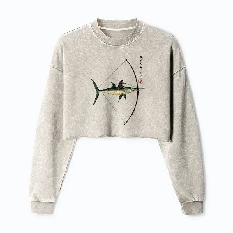 Washed Crop Sweatshirt with Japanese Style