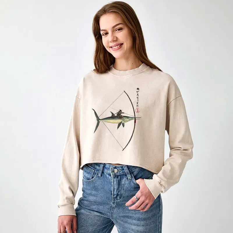 Kyoto-Lion Crop Sweatshirt for Everyday Wear