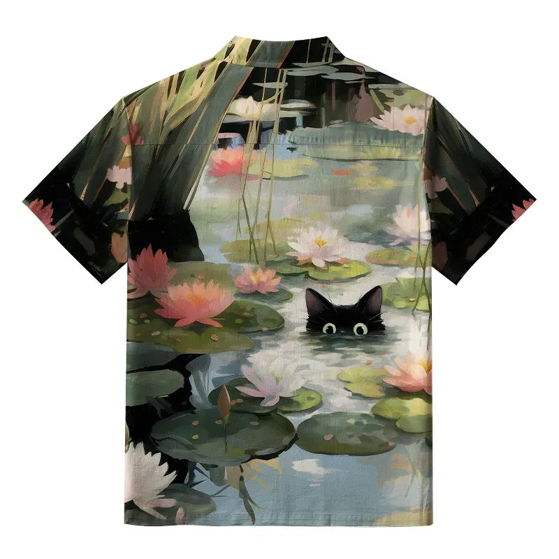 Kyoto-Lion Cats In The Lotus Pond Aloha Hawaiian Shirt