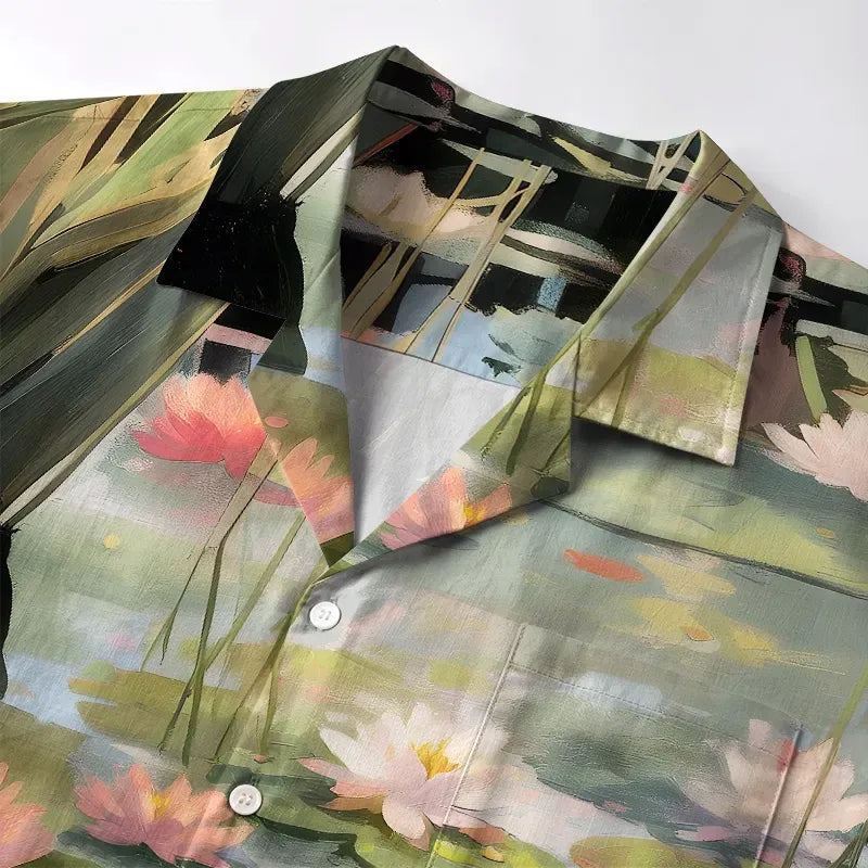 Kyoto Lion Cats Lotus Hawaiian Shirt