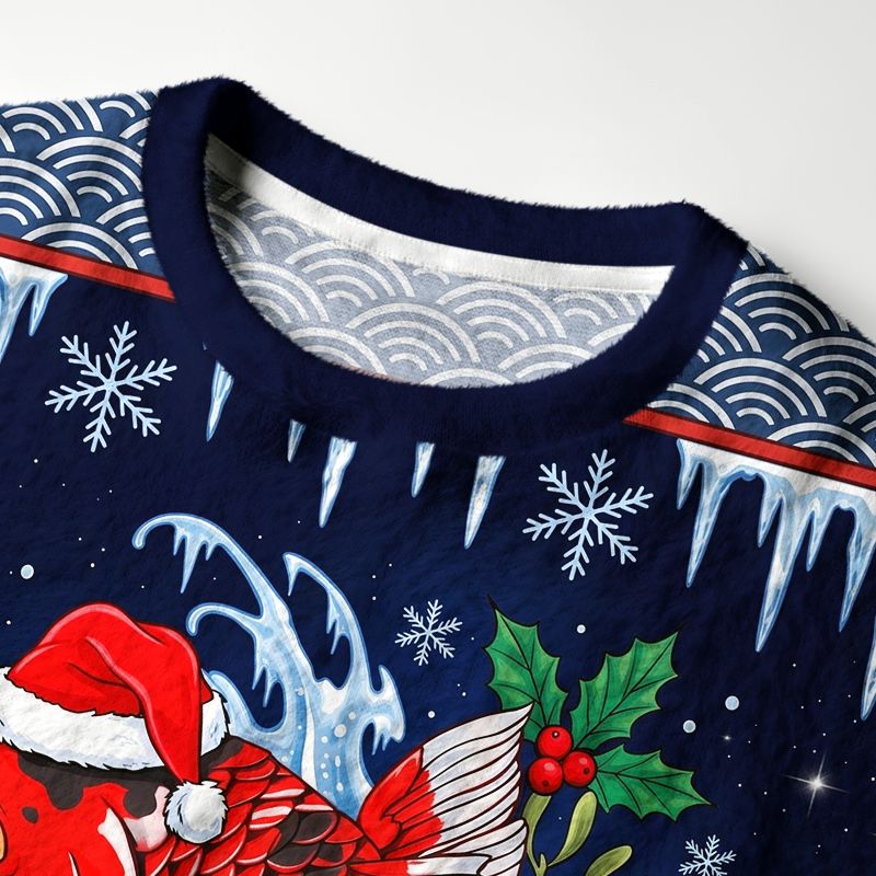 Kyoto-Lion Santa Hat Koi Fish Christmas Sushi Fuzzy Christmas Ugly Sweatshirt