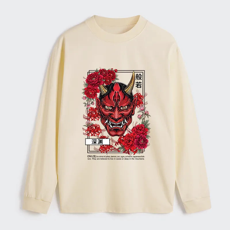 Kyoto-Lion Cool Oni Floral Art Classic Long Sleeve T-Shirt