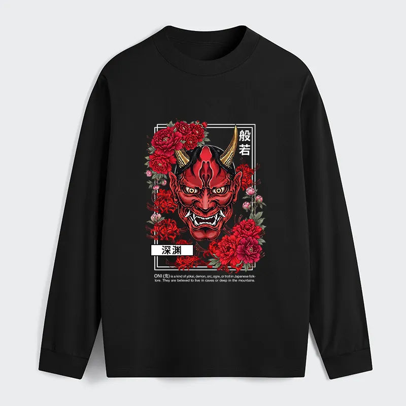 Kyoto-Lion Cool Oni Floral Art Classic Long Sleeve T-Shirt