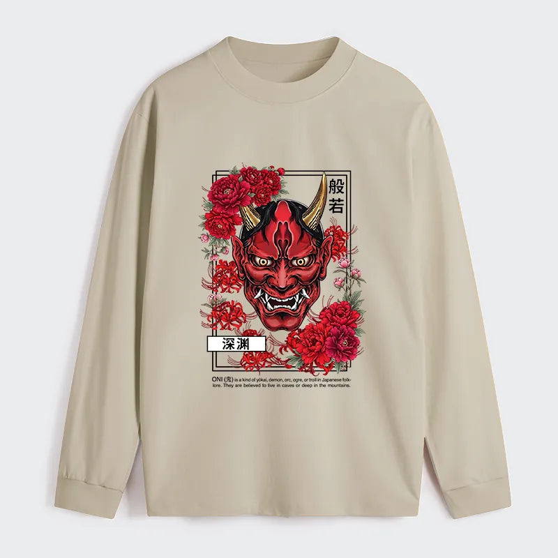 Kyoto-Lion Cool Oni Floral Art Classic Long Sleeve T-Shirt