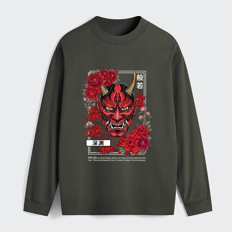 Kyoto-Lion Cool Oni Floral Art Classic Long Sleeve T-Shirt