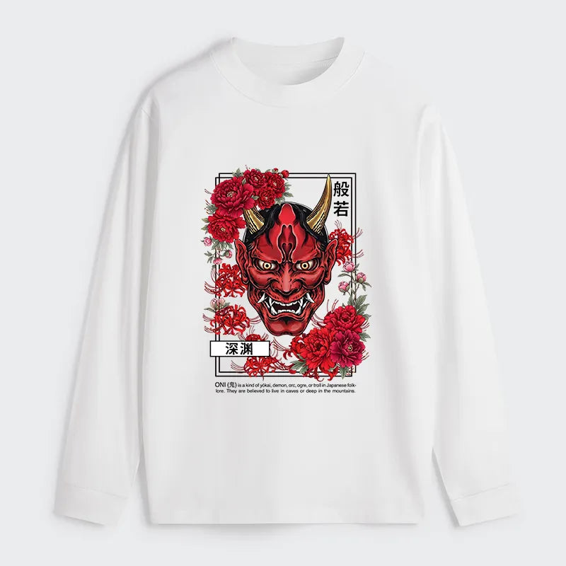 Kyoto-Lion Cool Oni Floral Art Classic Long Sleeve T-Shirt