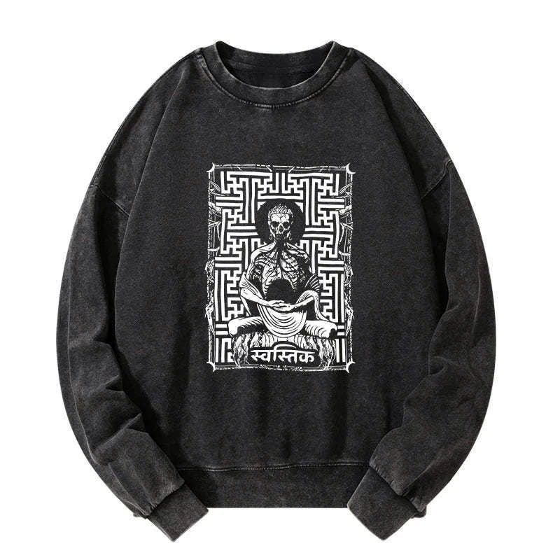 Kyoto-Lion Sayagata Buddha Graphic Washed Sweatshirt